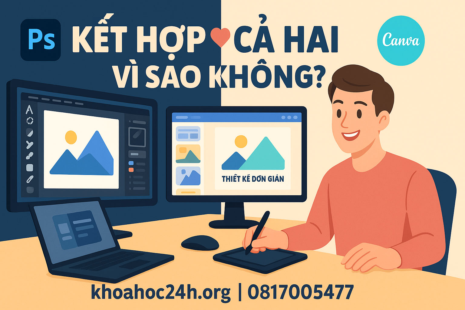 kết hợp 2 công cụ thiết kế photoshop và canva