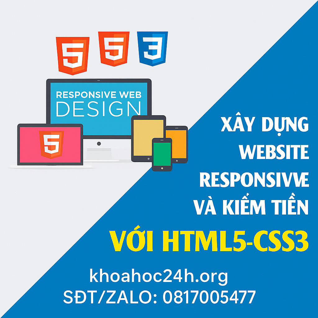 Khóa học Xây dựng Website Responsive và kiếm tiền với HTML5-CSS3