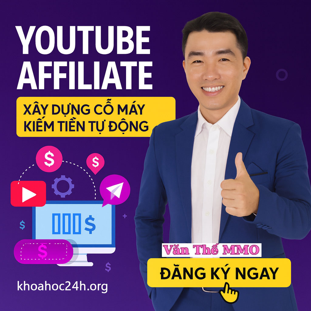 Khóa Học YouTube Affiliate Xây Dựng Cỗ Máy Kiếm Tiền Tự Động cùng Vantheweb