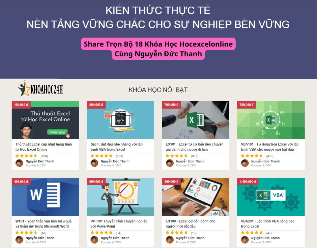 Trọn Bộ 18 Khóa Học Hocexcelonline Cùng Nguyễn Đức Thanh