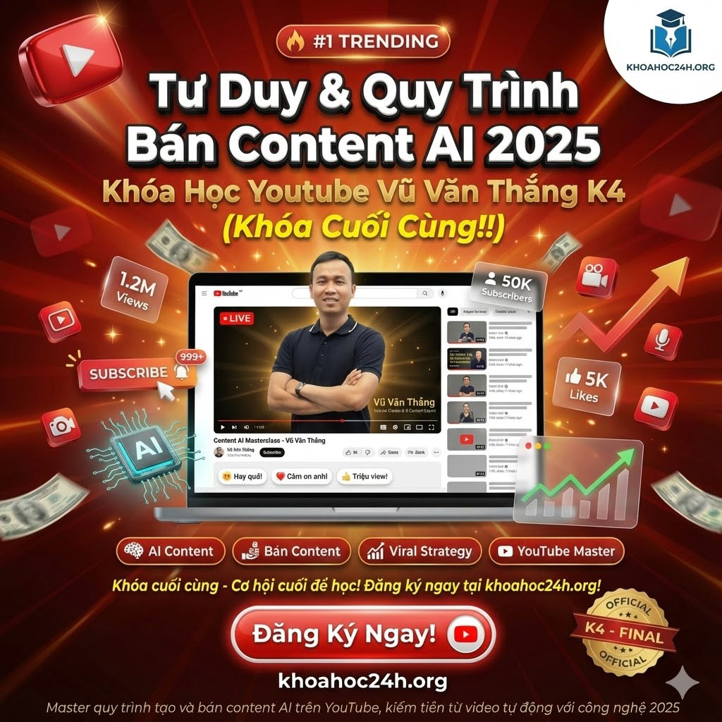 Khóa Học Youtube Vũ Văn Thắng K4 – Tư Duy & Quy Trình Bán Content AI 2025 Khóa Học Youtube Vũ Văn Thắng K4 – Tư Duy & Quy Trình Bán Content AI 2025