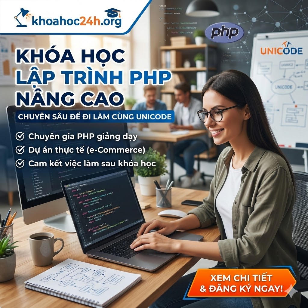 Khóa Học Lập Trình PHP Nâng Cao Chuyên Sâu Để Đi Làm Cùng Unicode Khóa Học Lập Trình PHP Nâng Cao Chuyên Sâu Để Đi Làm Cùng Unicode