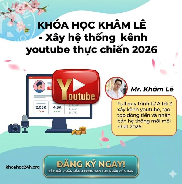 Khóa học Khâm Lê – Xây hệ thống kênh Youtube thực chiến 2026