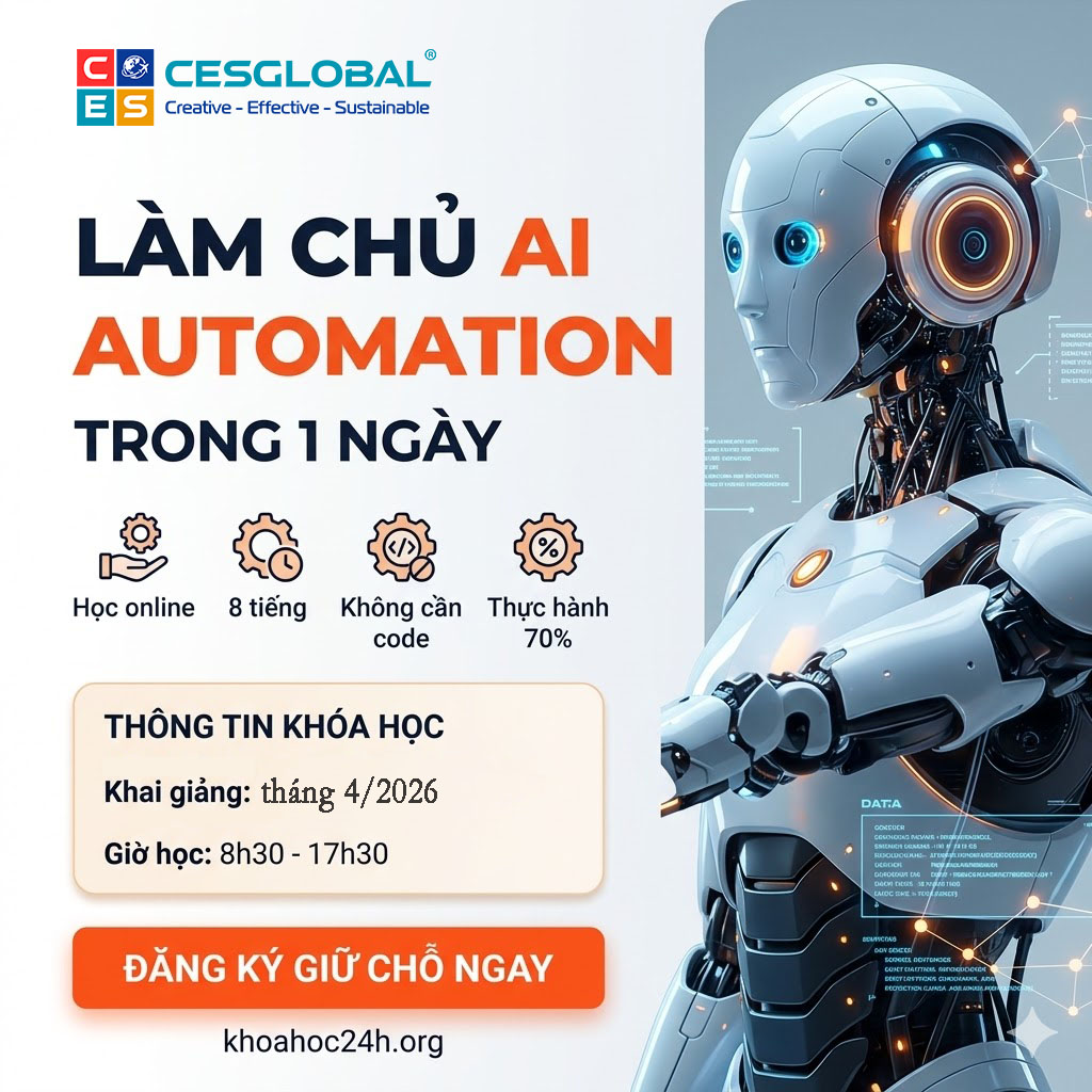 Khóa Học Làm Chủ AI Automation Trong 1 Ngày – Tự Động Hóa Toàn Bộ Quy Trình Kinh Doanh