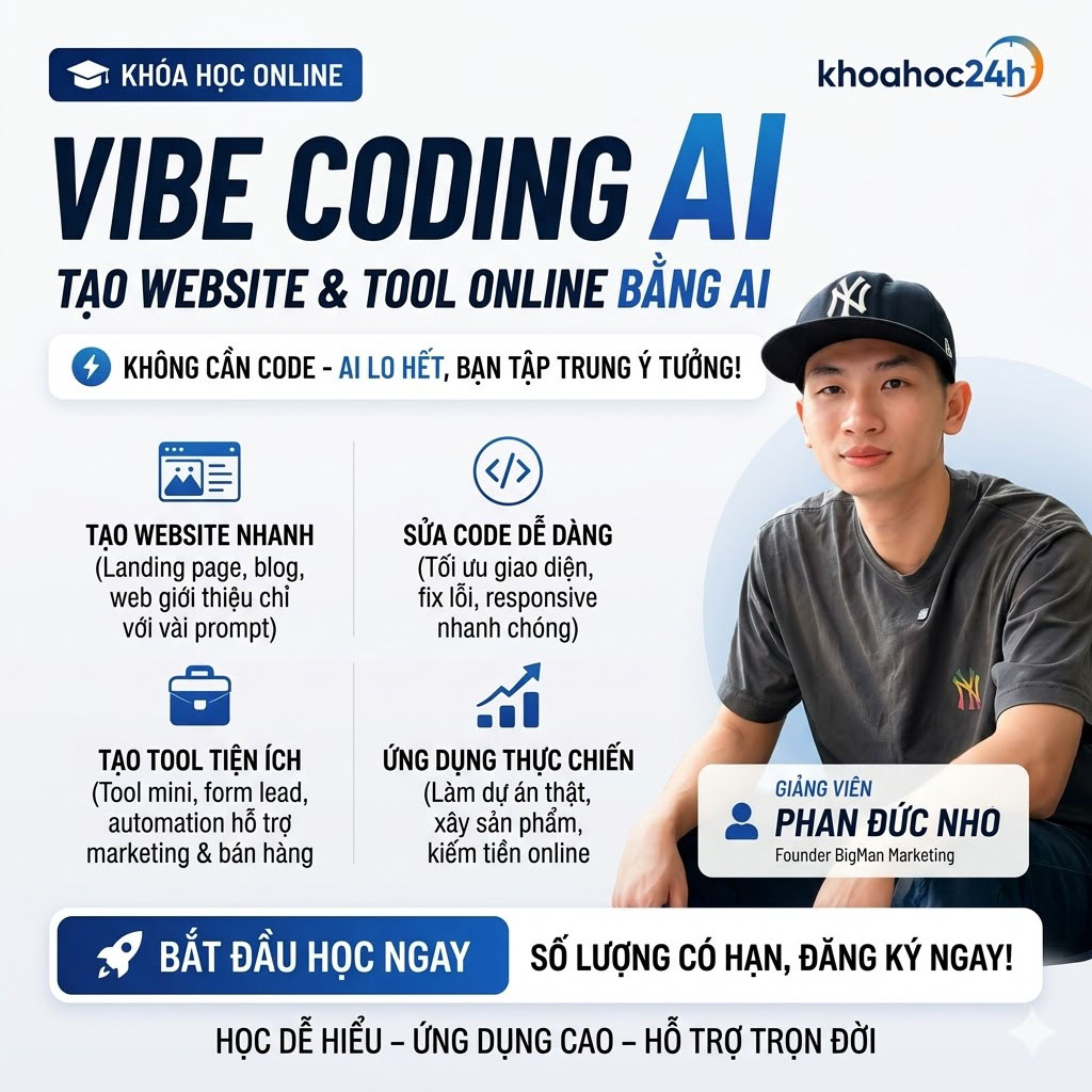 Khóa Học Vibe Coding Phan Đức Nho Tự Tạo Phần Mềm, Web & Tools Bằng AI Từ A-Z