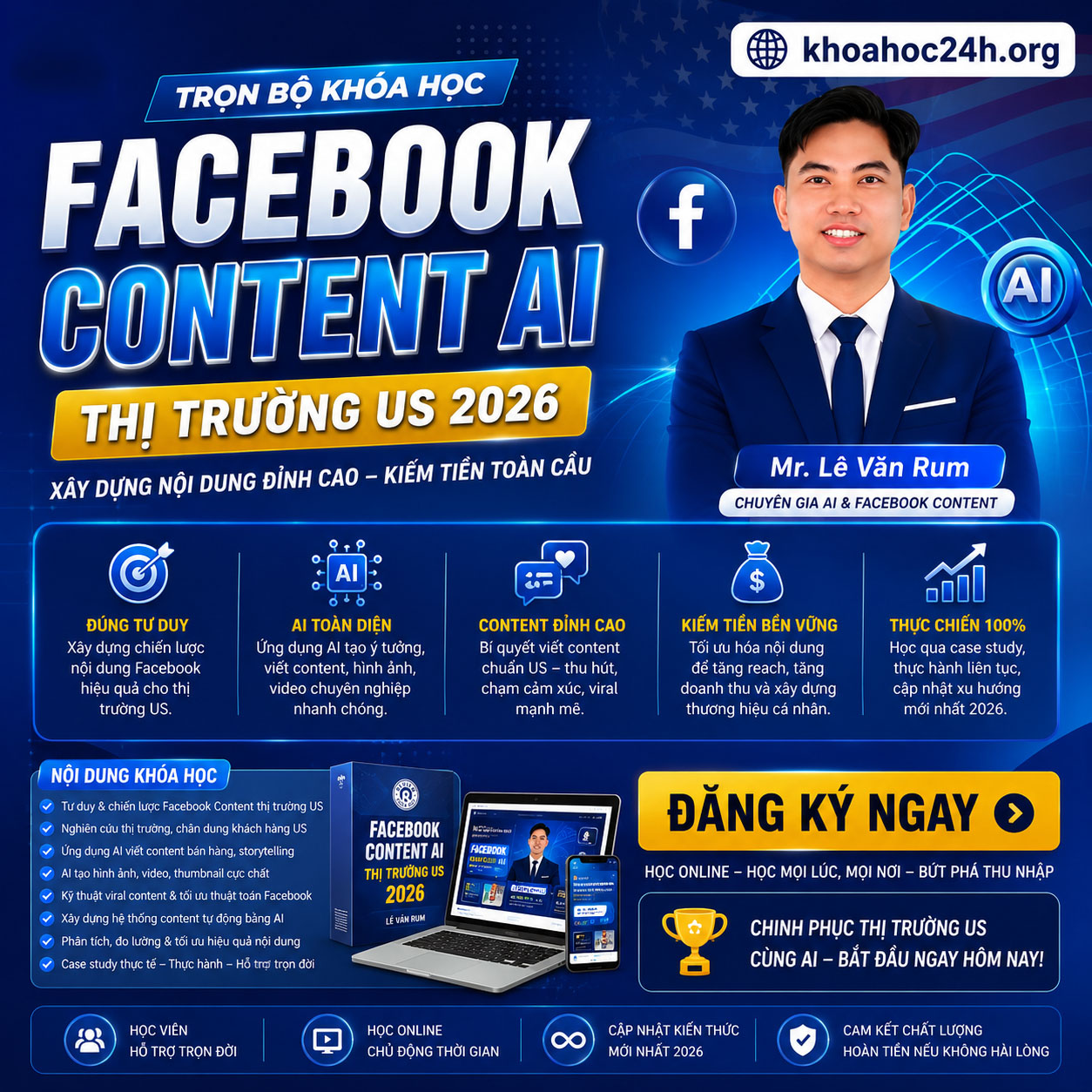 Trọn Bộ Khóa Học Facebook Content AI Thị Trường US 2026 Lê Văn Rum