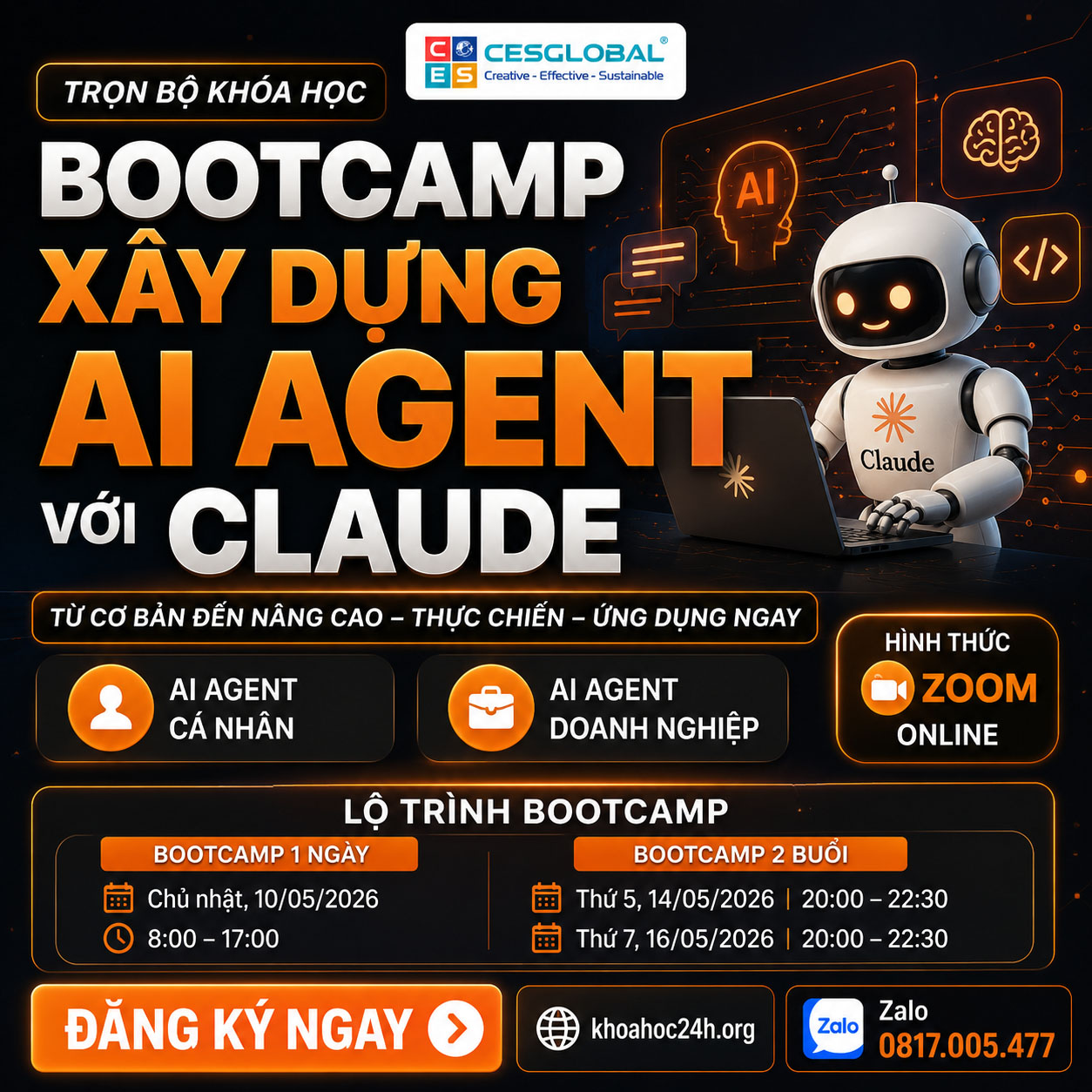 Trọn Bộ Khóa Học BOOTCAMP XÂY DỰNG AI AGENT VỚI CLAUDE – CES Global