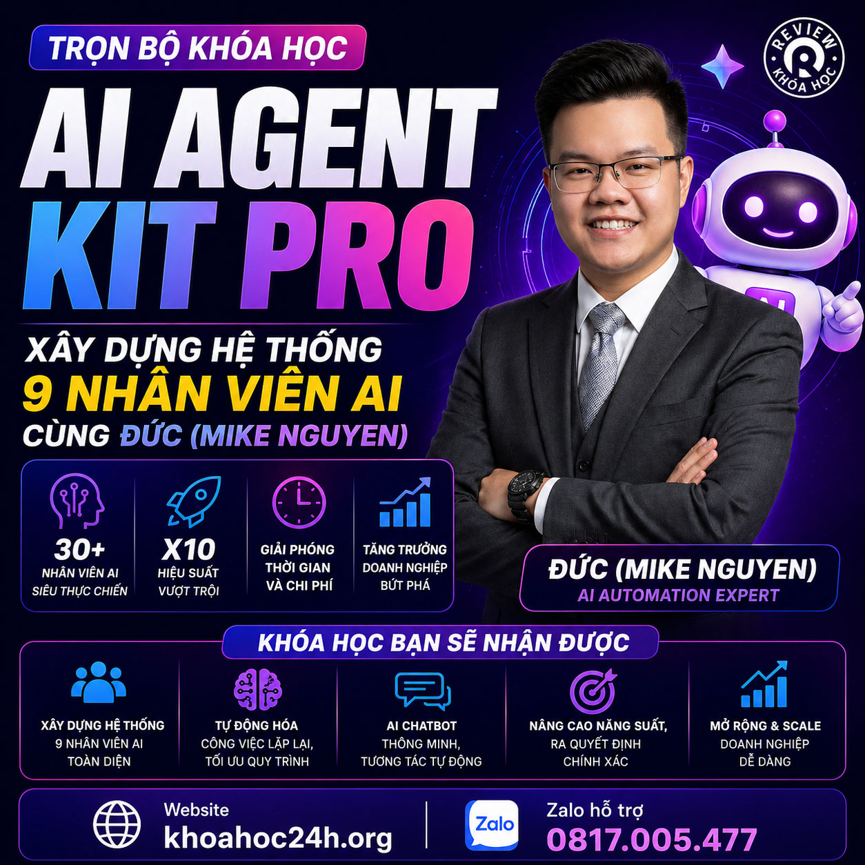 Khóa Học AI Agent Kit Pro Xây Dựng Hệ Thống 9 Nhân Viên AI Cùng Đức (Mike Nguyen)