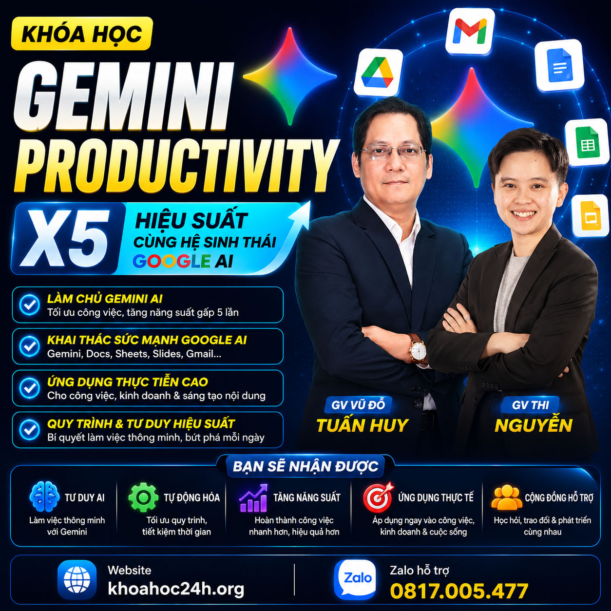 Khóa Học Gemini Productivity X5 Hiệu Suất Cùng Hệ Sinh Thái Google AI – Vũ Đỗ Tuấn Huy Khóa Học Gemini Productivity X5 Hiệu Suất Cùng Hệ Sinh Thái Google AI – Vũ Đỗ Tuấn Huy