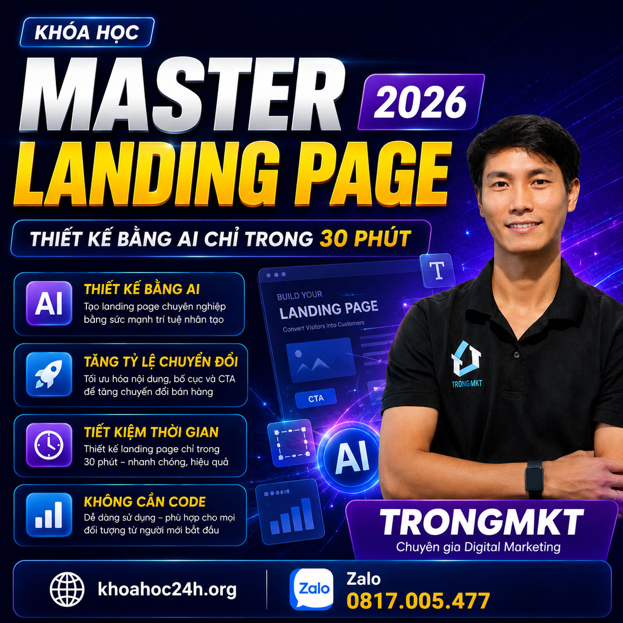 Khóa Học Master Landing Page 2026 – TRONGMKT Thiết Kế Bằng AI Chỉ Trong 30 Phút Khóa Học Master Landing Page 2026 – TRONGMKT Thiết Kế Bằng AI Chỉ Trong 30 Phút