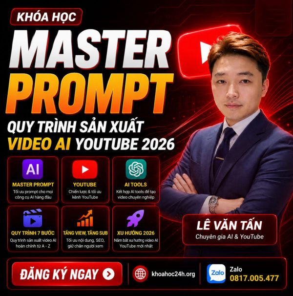 Khóa Học Master Prompt Lê Văn Tấn – Quy Trình Sản Xuất VIDEO AI YOUTUBE 2026
