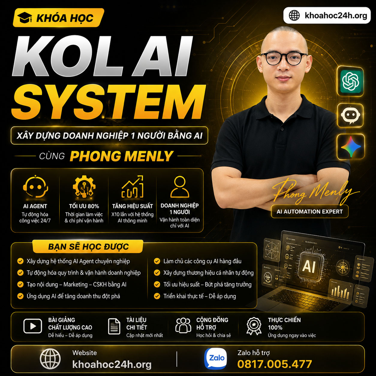 Khóa Học KOL AI SYSTEM – Xây dựng doanh nghiệp 1 người bằng AI Cùng Phong Menly Khóa Học KOL AI SYSTEM – Xây dựng doanh nghiệp 1 người bằng AI Cùng Phong Menly