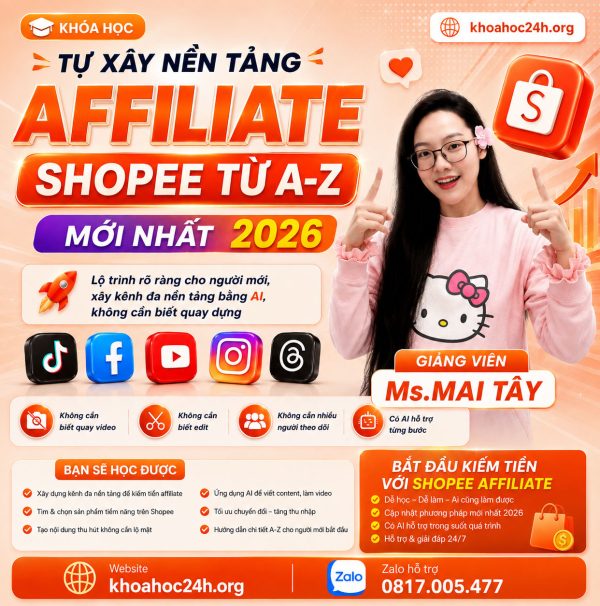 Trọn Bộ Khóa Học Tự Xây Nền Tảng Affiliate Shopee Từ A-Z Mới Nhất 2026 Cùng Mai Tây