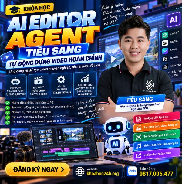 Khóa Học AI Editor Agent Tiêu Sang – Tự Động Dựng Video Hoàn Chỉnh