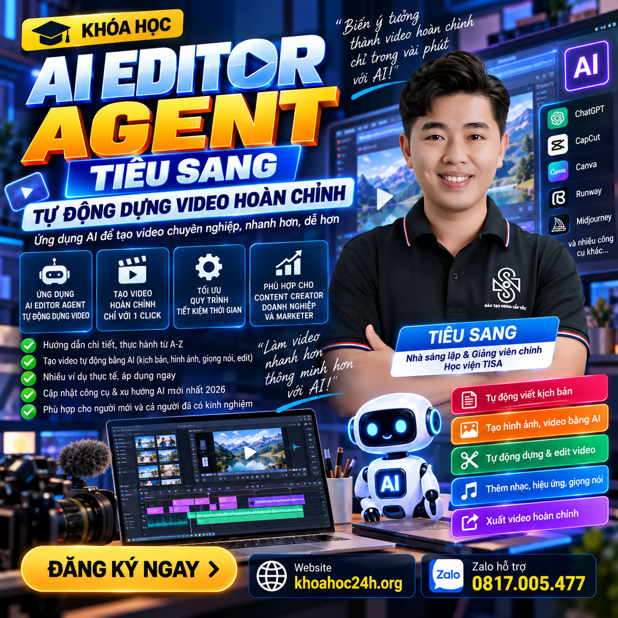 Khóa Học AI Editor Agent Tiêu Sang – Tự Động Dựng Video Hoàn Chỉnh