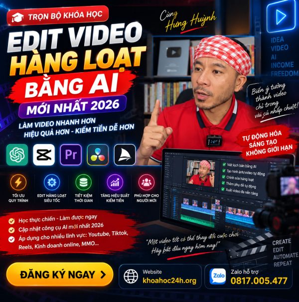 Trọn Bộ Khóa Học Edit Video Hàng Loạt Bằng AI Mới Nhất Cùng Hưng Huỳnh