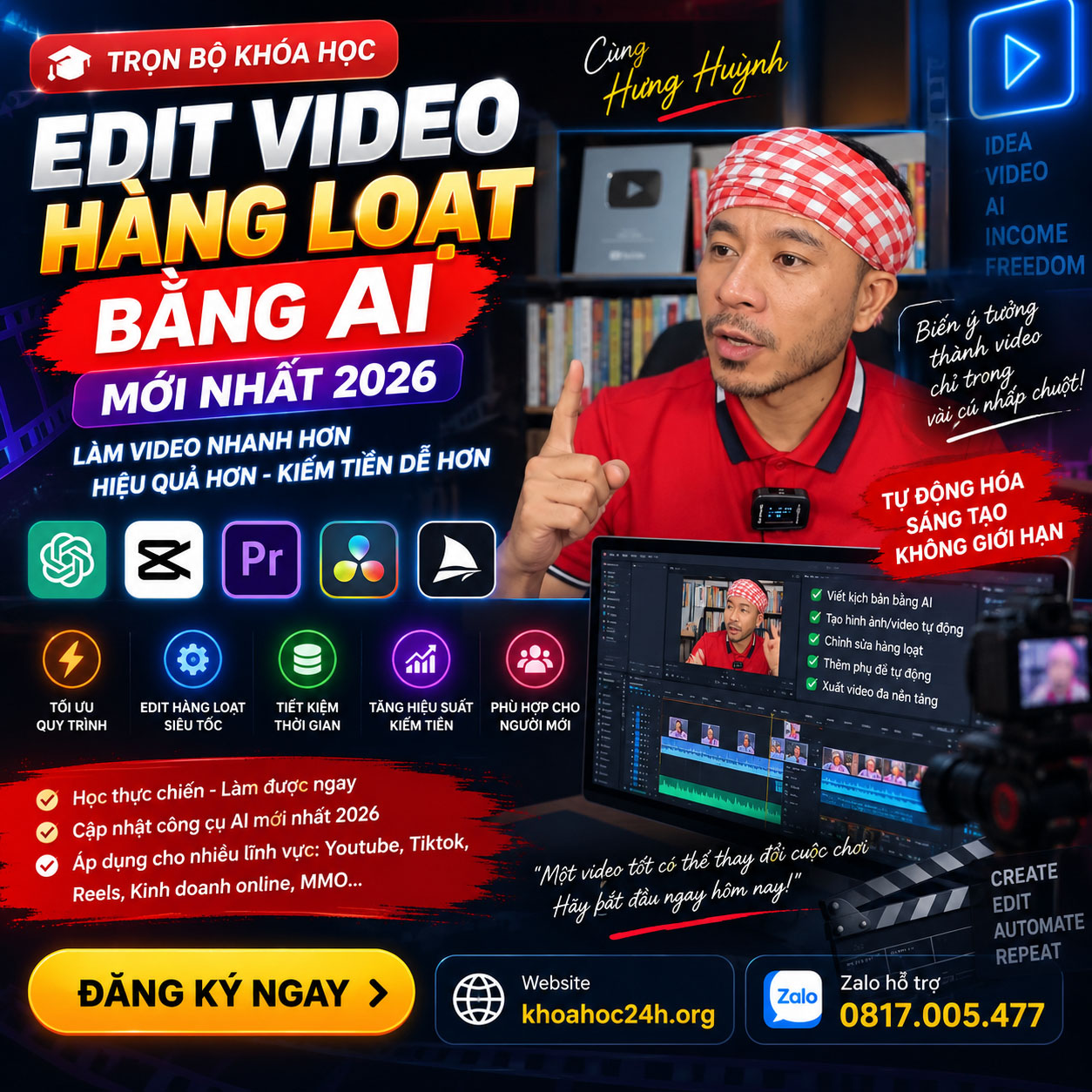 Khóa Học Edit Video Hàng Loạt Bằng AI Mới Nhất Cùng Hưng Huỳnh