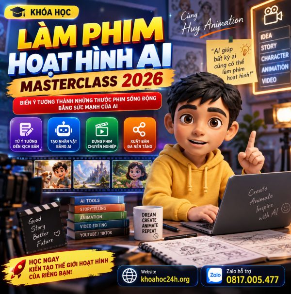 Khóa Học Làm Phim Hoạt Hình AI Masterclass 2026 Cùng Huy Animation