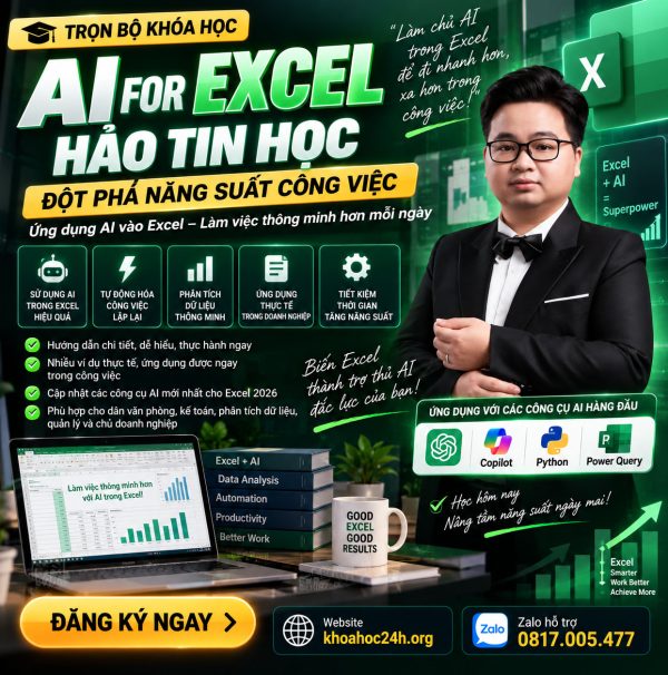 Trọn Bộ Khóa Học AI For Excel Hảo Tin Học – Đột Phá Năng Suất Công Việc